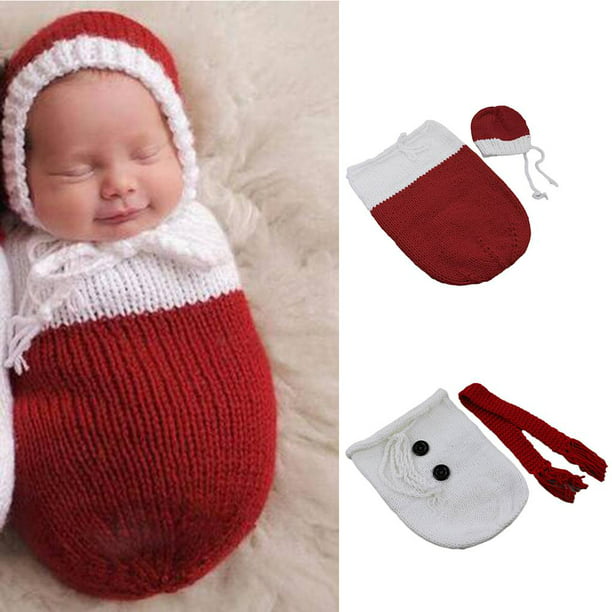 2PCS Set Stretch Wraps Christmas Newborn Photo Props Photography Baby Shoot Knit 